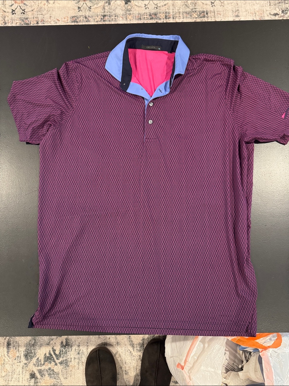 Greyson Men's Purple Polo with Blue Contrast Collar